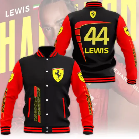 Scu*Deria Fe*Rrari X Le*Wis Hamilton Baseball Jacket, Unisex All Size