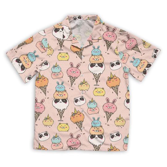 Discover Cute Animal Ice Cream Pattern Short Sleeve Hawaiian Shirt, Hawaii Shirt, Cute Cute Animal Ice Cream Pattern Pet Shirt, Vacation Shirt