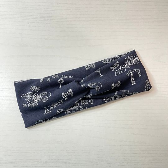 Navy construction, twist headband, nurse headband, adult turban, headbands for women, cute headband, stretchy, chunky, boho, comfortable