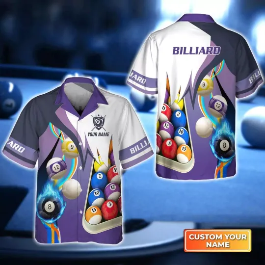 Billiard Purple 3D Hawaiian Shirt For Billiard Players Billiard team shirt