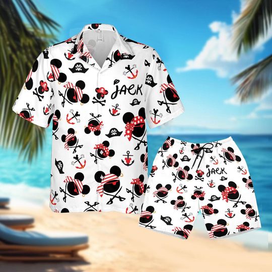 Custom Mickey Mouse Hawaiian Shirt, Pirates of The Caribbean Mickey Mouse Hawaiian Shirt, Mickey Pirate Beach Hawaii Shirt, Summer Vacation