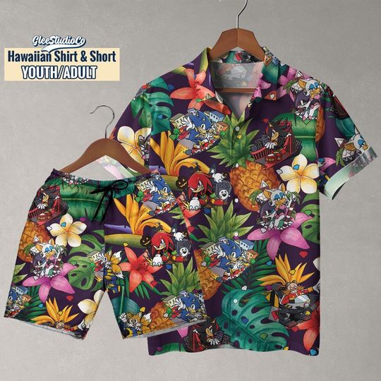 Sonic The Headgehog And Friends Floral Hawaiin NDB68 ,Video Games, Sega Sonic, Gamer, Hawaiian Shirt, Gaming Gift