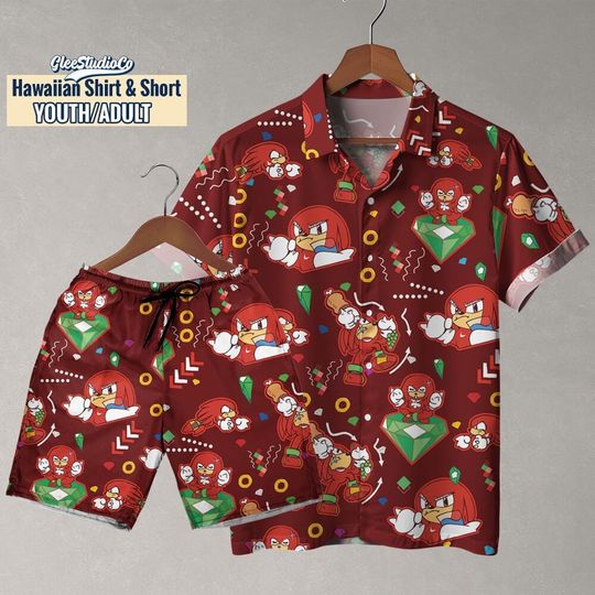 Knuckles The Headgehog Pattern Hawaiian NDB69 ,Video Games, Sega Sonic, Gamer, Hawaiian Shirt, Gaming Gift