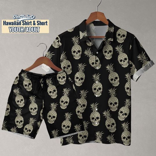Pineapple Skull Summer Vacation NDB59, Pineapple Skull Hawaiian Shirt, Pineapple Skull Shorts, Cool Tiki Shirt, Summer Party Shirt