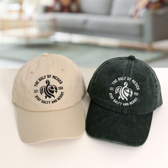 Discover Gulf Of Mexico Stay Salty And Resist Embroidered Cap, Mexico Beach Vintage Cap, Texas Albm Florida Beach Turtle Hats For Men Women