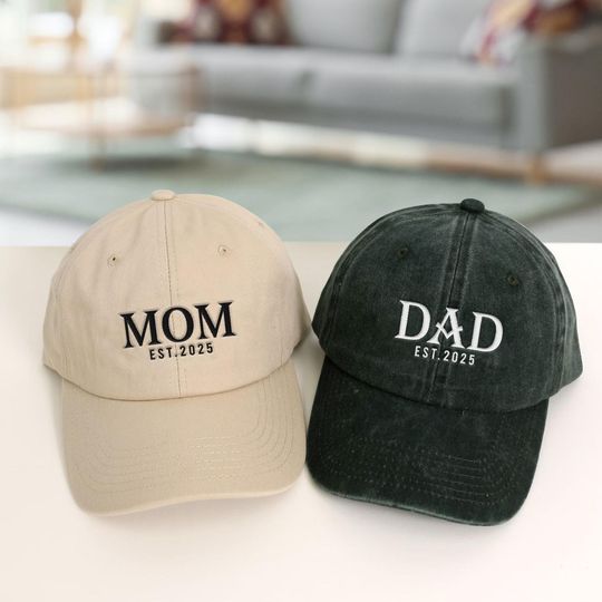 Personalized Mothers Day Embroidered Hat, Custom Date, Vintage Baseball Hat, Gift For New Mom Dad, Pregnancy Announcement, Mothers Day Gift