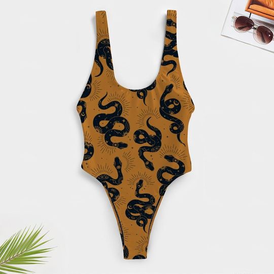 High-Cut One Piece Swimsuit Snake