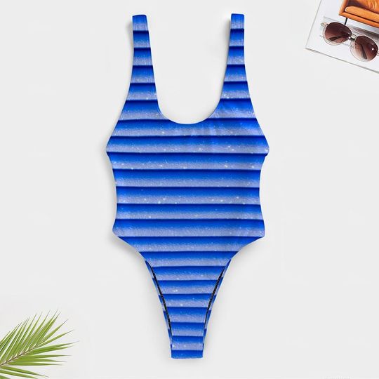 High-Cut One Piece Swimsuit Blue Stripe