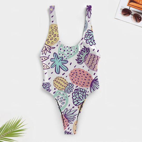 High-Cut One Piece Swimsuit Pineapple