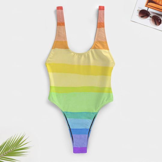 High-Cut One Piece Swimsuit Rainbow