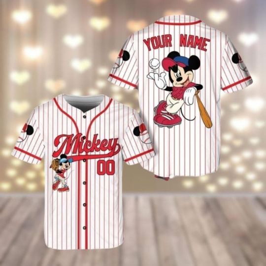 Custom Mickey Mouse Baseball Jersey Shirt, Minnie Mickey Baseball Shirt, Disney Team Jersey Men, Mickey Tee, Cartoon Kids Jersey