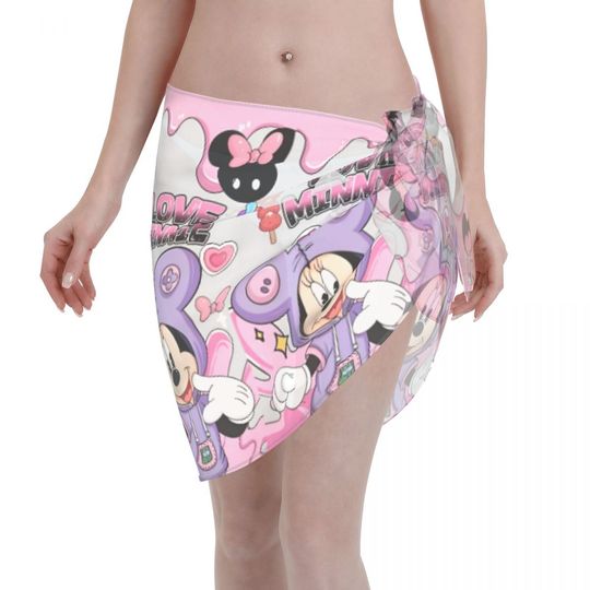 Minnie Mouse Swimsuit Coverups for Women Sarong Beach Bikini Wrap Sheer Short Skirt Chiffon Scarf for Swimwear