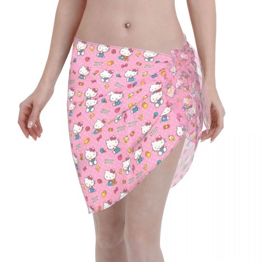 Sanrio  Hello Kitty Sarong Wraps for Women Swimsuit Coverup Sheer Beach Bathing Suit Chiffon Cover Up Skirt for Swimwear