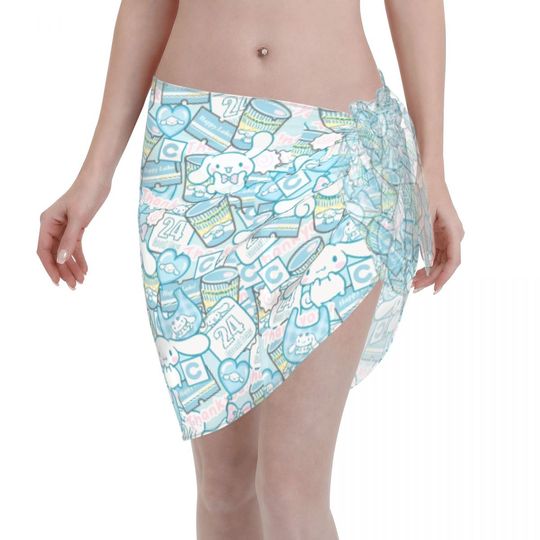 Sanrio Character Women Beach Sarongs Sheer Cover Postal Service Chiffon Bikini Wrap Skirt for Swimwear