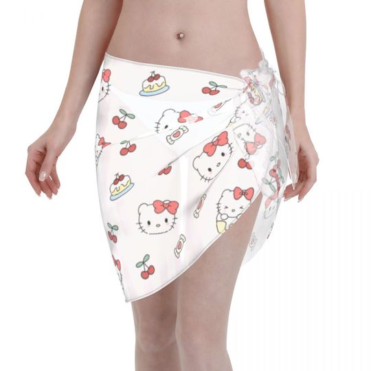 Sanrio Character Hello Kitty Sarong Coverups for Women Bathing Suit Wrap Swimsuit Skirt Beach Bikini Cover up Swimwear Chiffon