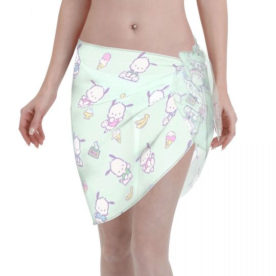 Pochacco Sanrio Sarong Coverups for Women Bathing Suit Wrap Swimsuit Skirt Beach Bikini Cover up Swimwear Chiffon