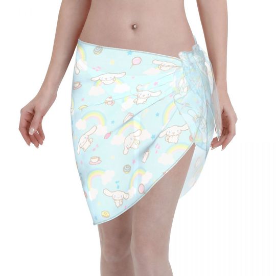 Sanrio Character Women Beach Sarongs Sheer Cover Postal Service Chiffon Bikini Wrap Skirt for Swimwear