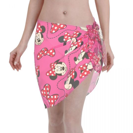 Discover Red Minnie Pink Sarong Coverups for Women Bathing Suit Wrap Swimsuit Skirt Beach Bikini Cover up Swimwear Chiffon