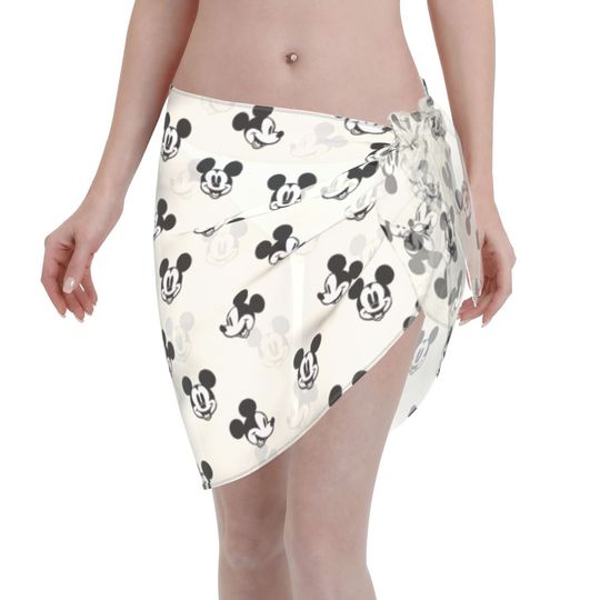 Mickey Mouse Head Sarong Coverups for Women Bathing Suit Wrap Swimsuit Skirt Beach Bikini Cover up Swimwear Chiffon