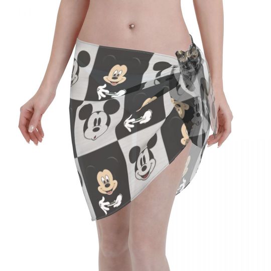 Disney Mickey Mouse Head Sarong Wraps for Women Swimsuit Coverup Sheer Beach Bathing Suit Chiffon Cover Up Skirt for Swimwear