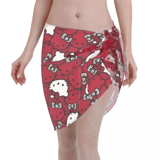 Women Hello Kitty Beach Sarong Bathing Suit Wrap Skirt Sheer Bikini Swimsuit Cover Postal Service for Swimwear