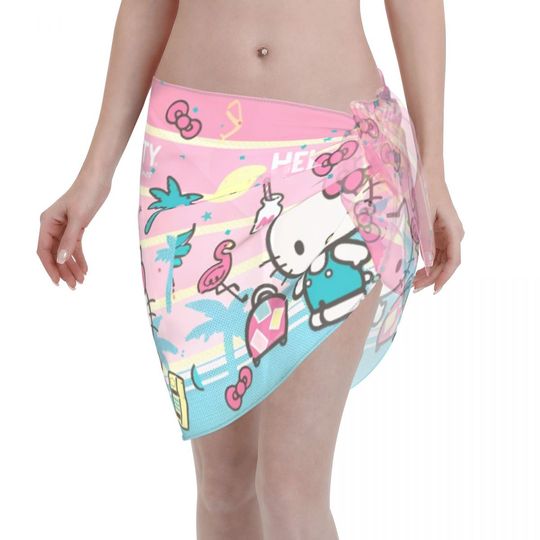 Hello Kitty Sarong Wraps for Women Swimsuit Coverup Sheer Beach Bathing Suit Chiffon Cover Up Skirt for Swimwear