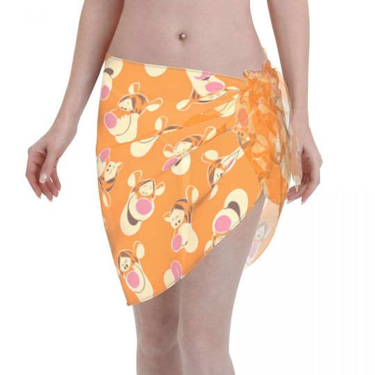 Winnie The Pooh Tigger Face Sarong Wraps for Women Swimsuit Coverup Sheer Beach Bathing Suit Chiffon Cover Up Skirt for Swimwear
