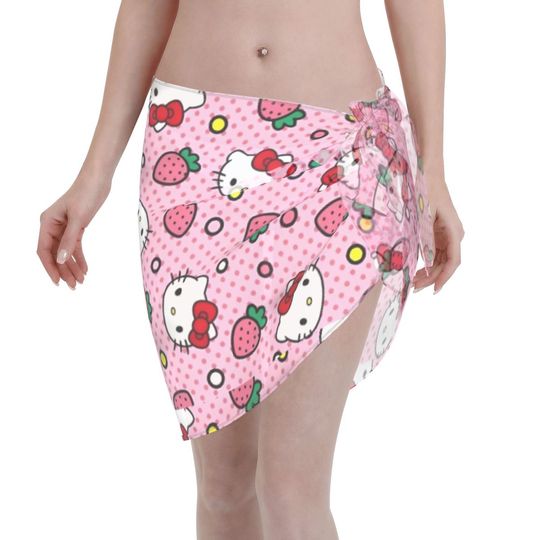 Hello Kitty Sarong Wraps for Women Swimsuit Coverup Sheer Beach Bathing Suit Chiffon Cover Up Skirt for Swimwear