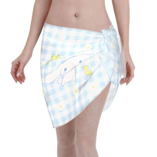 Sanrio Cinnamoroll Women Beach Sarongs Sheer Cover Postal Service Chiffon Bikini Wrap Skirt for Swimwear