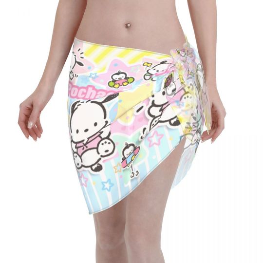 Women Pochacco Sanrio Beach Sarong Bathing Suit Wrap Skirt Sheer Bikini Swimsuit Cover Postal Service for Swimwear