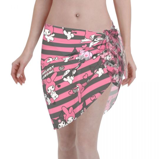 Kuromi My Melody Sanrio Sarong Wraps for Women Swimsuit Coverup Sheer Beach Bathing Suit Chiffon Cover Up Skirt for Swimwear