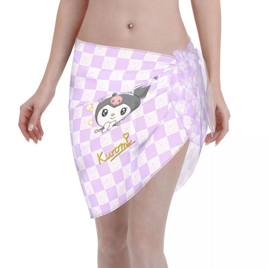 Sanrio Kuromi Sarong Coverups for Women Bathing Suit Wrap Swimsuit Skirt Beach Bikini Cover up Swimwear Chiffon