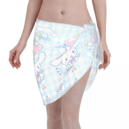 Cinnamoroll Sanrio Sarong Wraps for Women Swimsuit Coverup Sheer Beach Bathing Suit Chiffon Cover Up Skirt for Swimwear