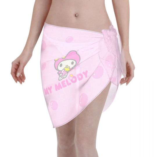 Sanrio My Melody Cute Sarong Coverups for Women Bathing Suit Wrap Swimsuit Skirt Beach Bikini Cover up Swimwear Chiffon