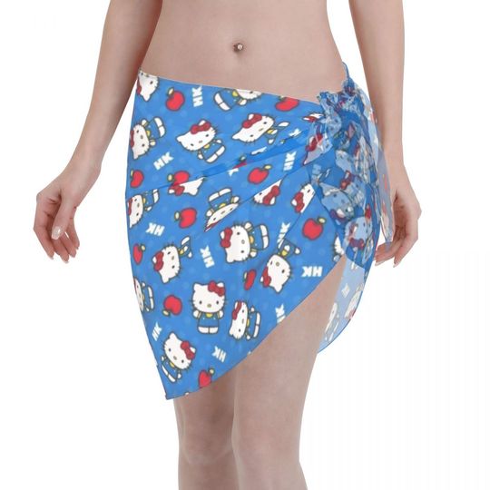 Hello Kitty Swimsuit Coverups for Women Sarong Beach Bikini Wrap Sheer Short Skirt Chiffon Scarf for Swimwear