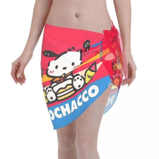 Pochacco Sanrio Sarong Wraps for Women Swimsuit Coverup Sheer Beach Bathing Suit Chiffon Cover Up Skirt for Swimwear
