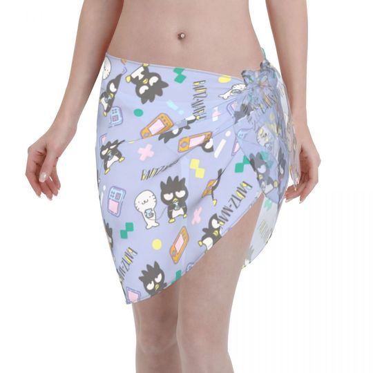 Women Sanrio Badtz Maru Beach Sarong Bathing Suit Wrap Skirt Sheer Bikini Swimsuit Cover Postal Service for Swimwear