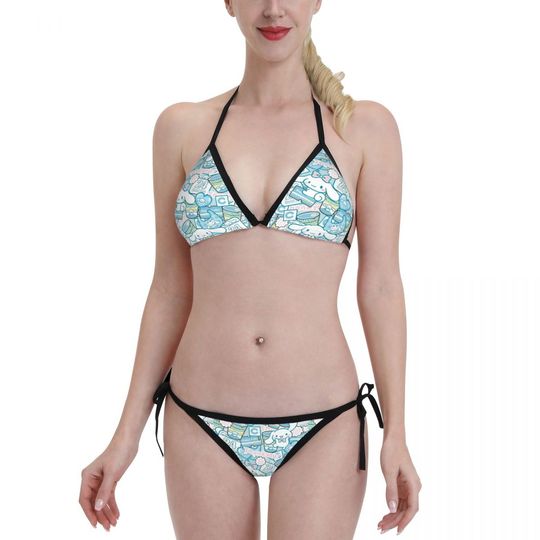 Women's Sanrio Character Printed Bikini Bathing Suit Sexy Beach Halter Swimsuit Bikinis Set