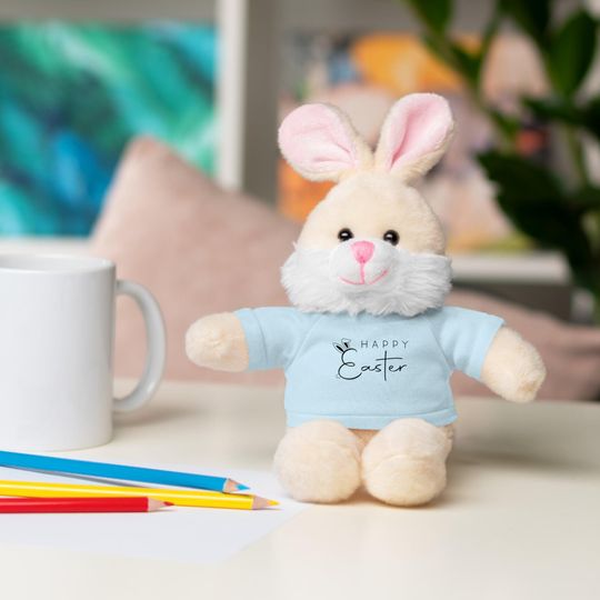 Easter Bunny Stuffed Animal with 'Happy Easter' Tee