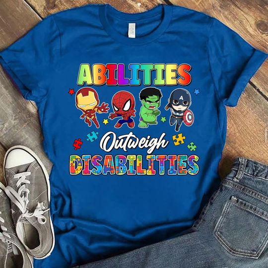 Discover Avengers Autism Awareness Superheroes Shirt, Abilities Outweigh Disabilities Teacher Shirt, Avenger Superhero Shirt, Autism Month Shirt
