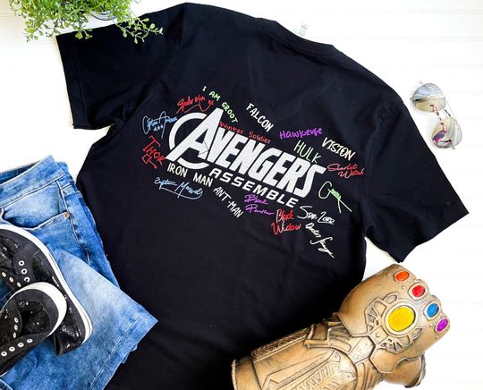 Avengers Assemble Autograph T-Shirt | Disney Marvel Avengers Campus Tee | Superhero Shirt | Disney Family Shirts
