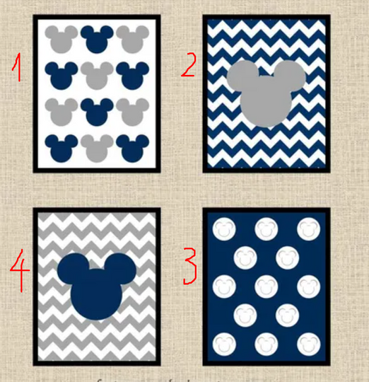 Mickey Mouse Navy & Gray Chevron  Wall Art