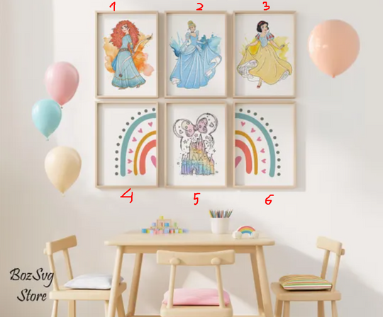 Princess Prints, Nursery Wall Art, Princess Room Decor, Nursery Decor, Baby Shower Gift, Gift for Girl, Kids Room Decor