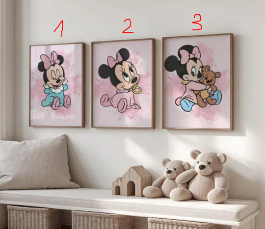 Baby Minnie Mouse Wall Art  Nursery Prints  for Baby Room Decor