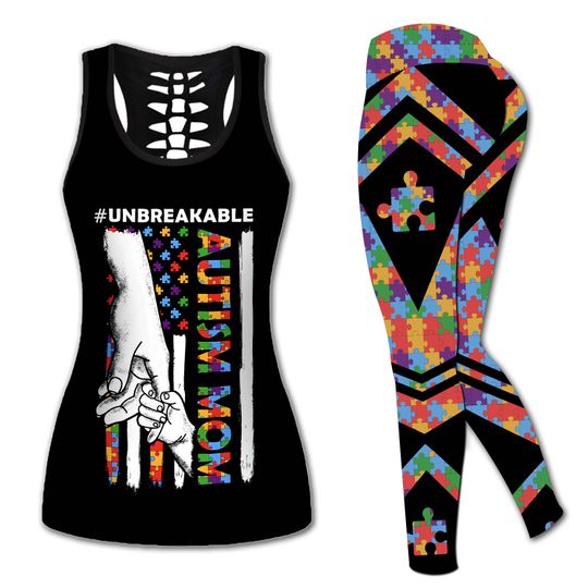 Unbreakable Autism Mom Hollow Tank top and Legging Sets