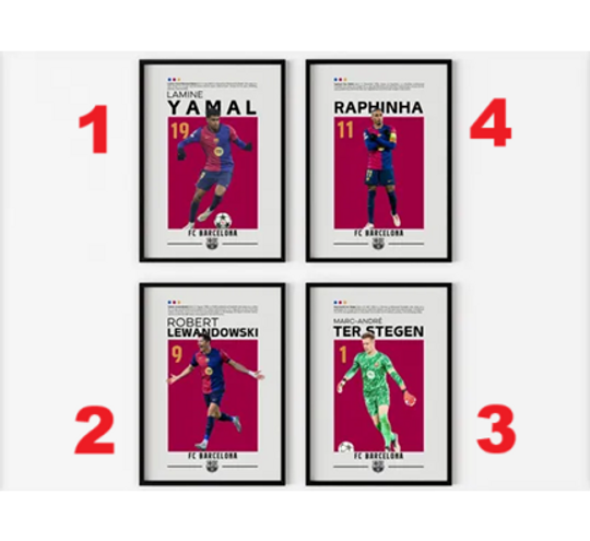 FC Barcelona Poster Bundle, Lamine Yamal, Robert Lewandowski, Raphinha, Ter Stegen, Barcelona Gift Poster