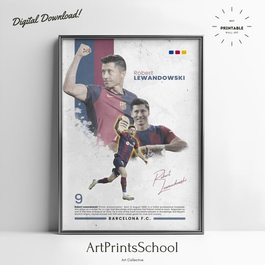 Lewandowski Poster, Fc Barcelona Poster, Football Poster, Lewandowski Print, Lewandowski Canvas, Barcelona, Soccer Print, Barcelona Fan Gift