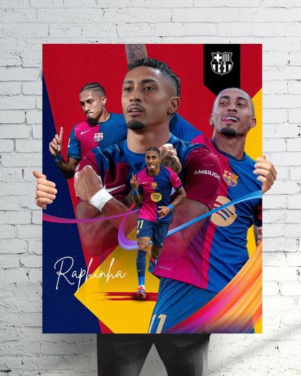Raphinha Digital Poster | FC Barcelona Wall Art | Soccer Print | Football Decor | Barca Fan Gift