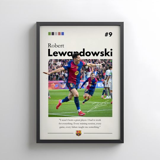Robert Lewandowski Poster - Football Print - FC Barcelona Fan Wall Art - Poland - Soccer Fan Gift - Football Player - Vintage - Retro Sports