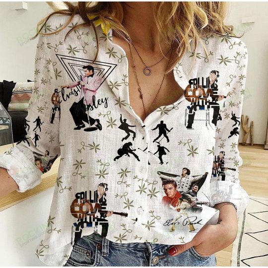 Elvis Presley Linen Shirt, King Of Rock Linen Shirt, Rock N Roll Shirt, Elvis Presley Merch, Blouse Women Shirt, Music Lover Gift